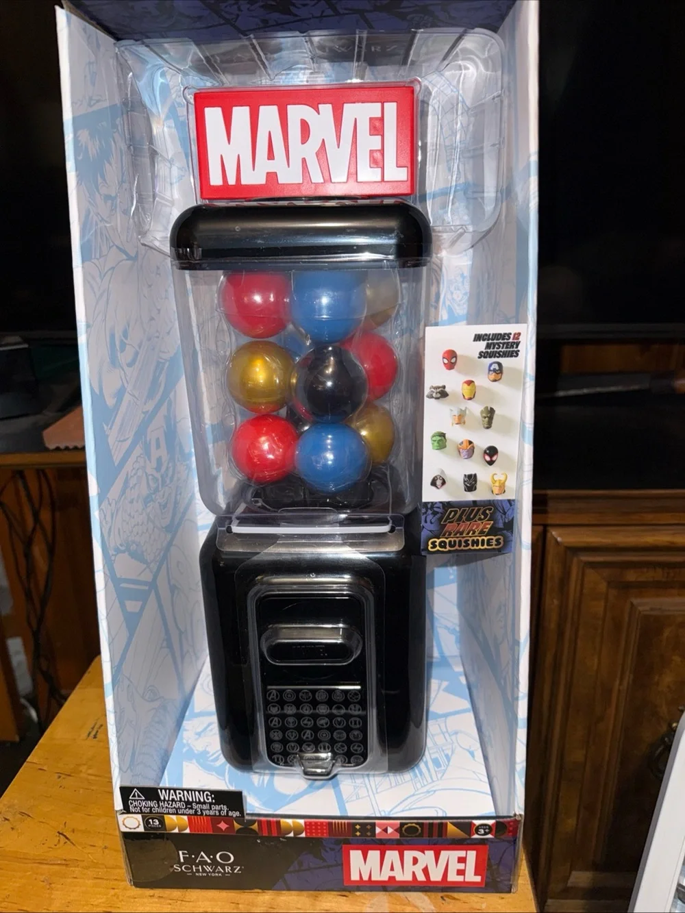 Marvel Black Capsule Machine with Red, Blue, Gold, Black Capsules